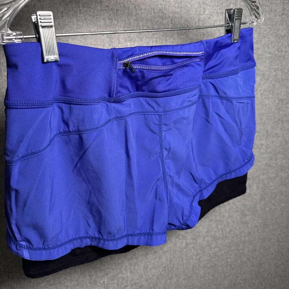 Athleta Medium Womens Running Shorts Biker Blue Black Gym Elastic Pull On - Picture 11 of 16